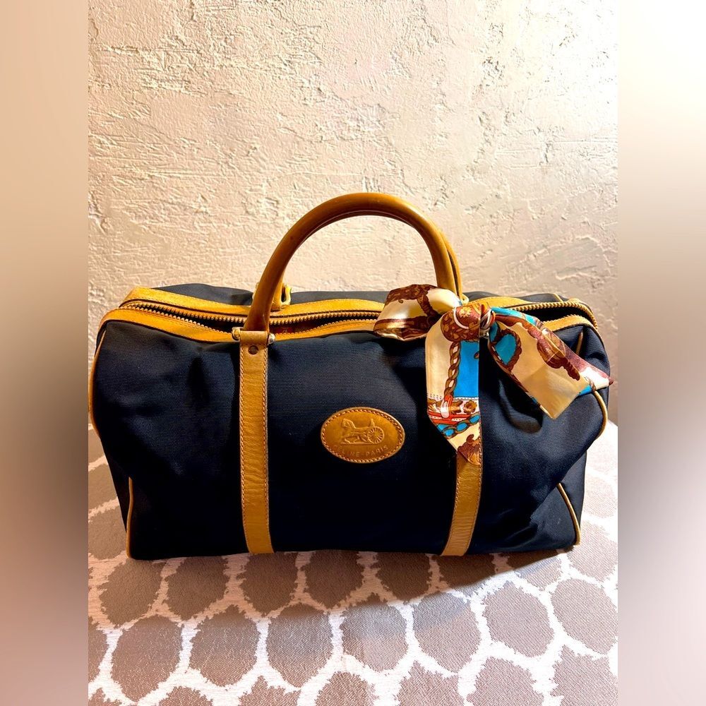 Celine Vintage Black and Tan Boston Bag with Leather Accents travel luxury EUC